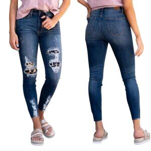 Women's Plus 14W Judy Blue Leopard Patch Distressed Skinny Fit Jeans